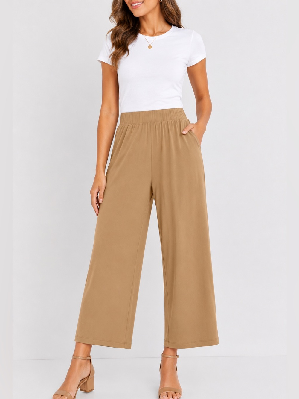 *NWT* Jessica London Camel Stretch Wide Leg Crop Pant - Size 12